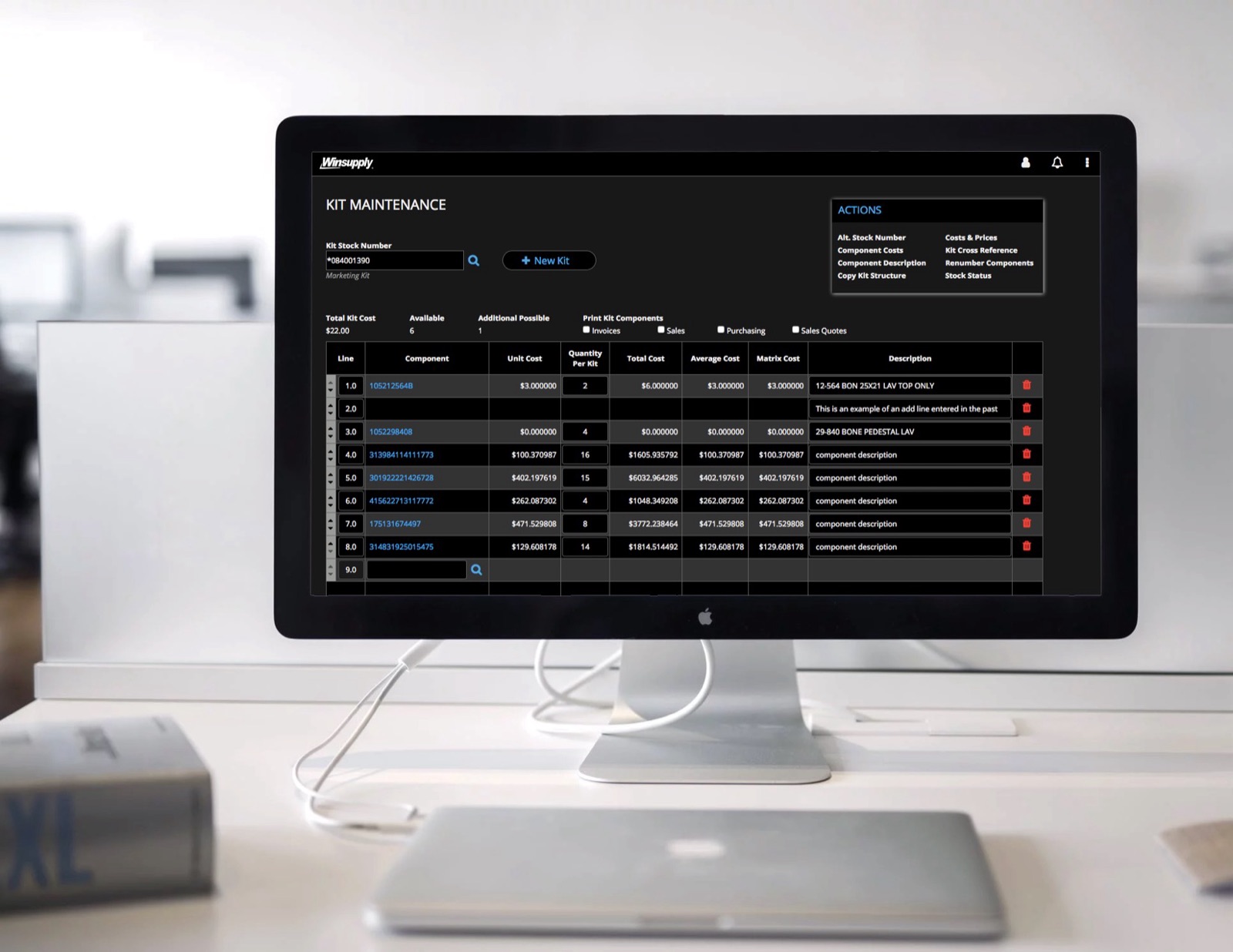 Kit Maintenance screen in the dark UI theme