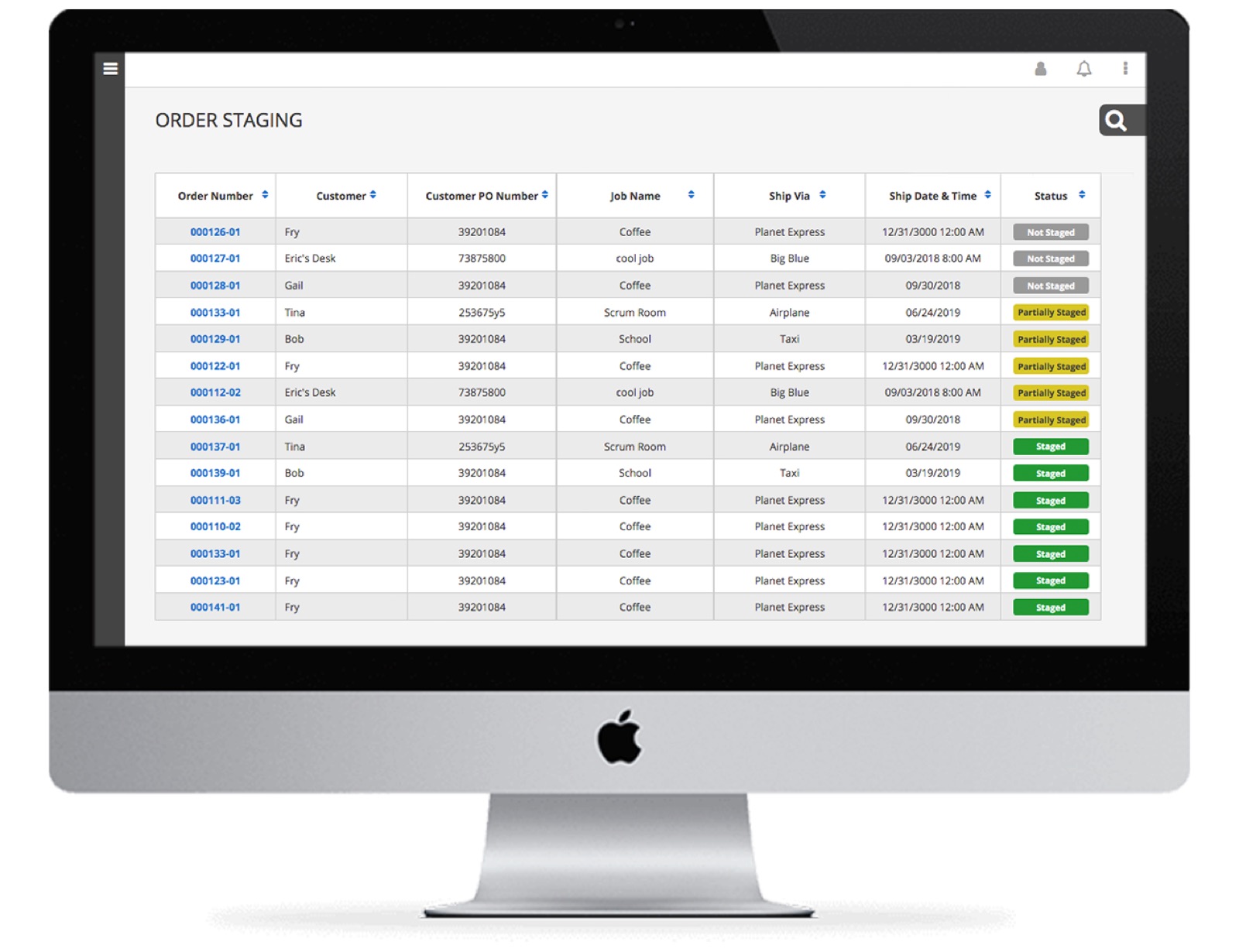 Order Staging table view