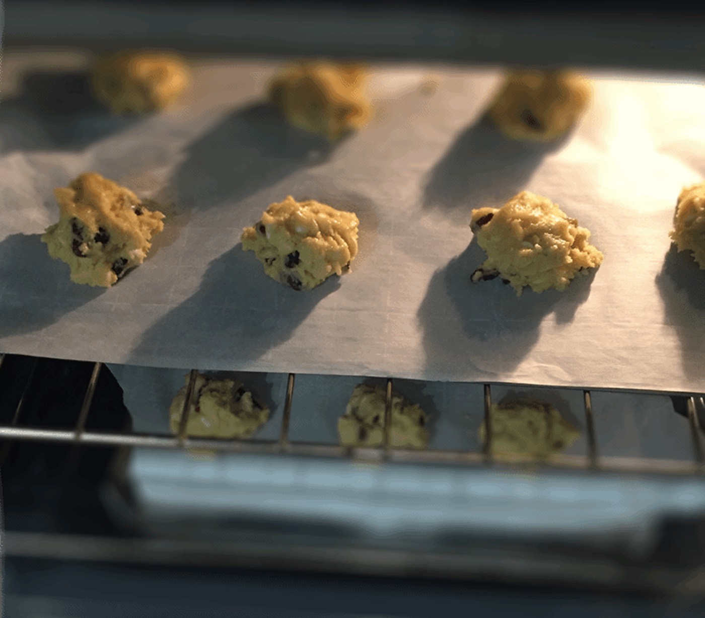 Chocolate chip cookies baking in the oven